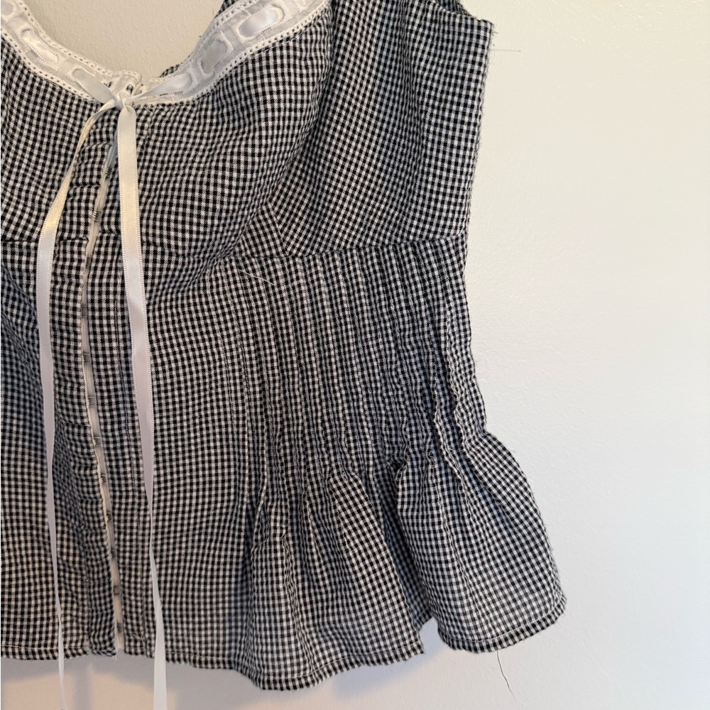NIA Lemon Black Gingham Pleated Tank Top - Picture 5 of 10